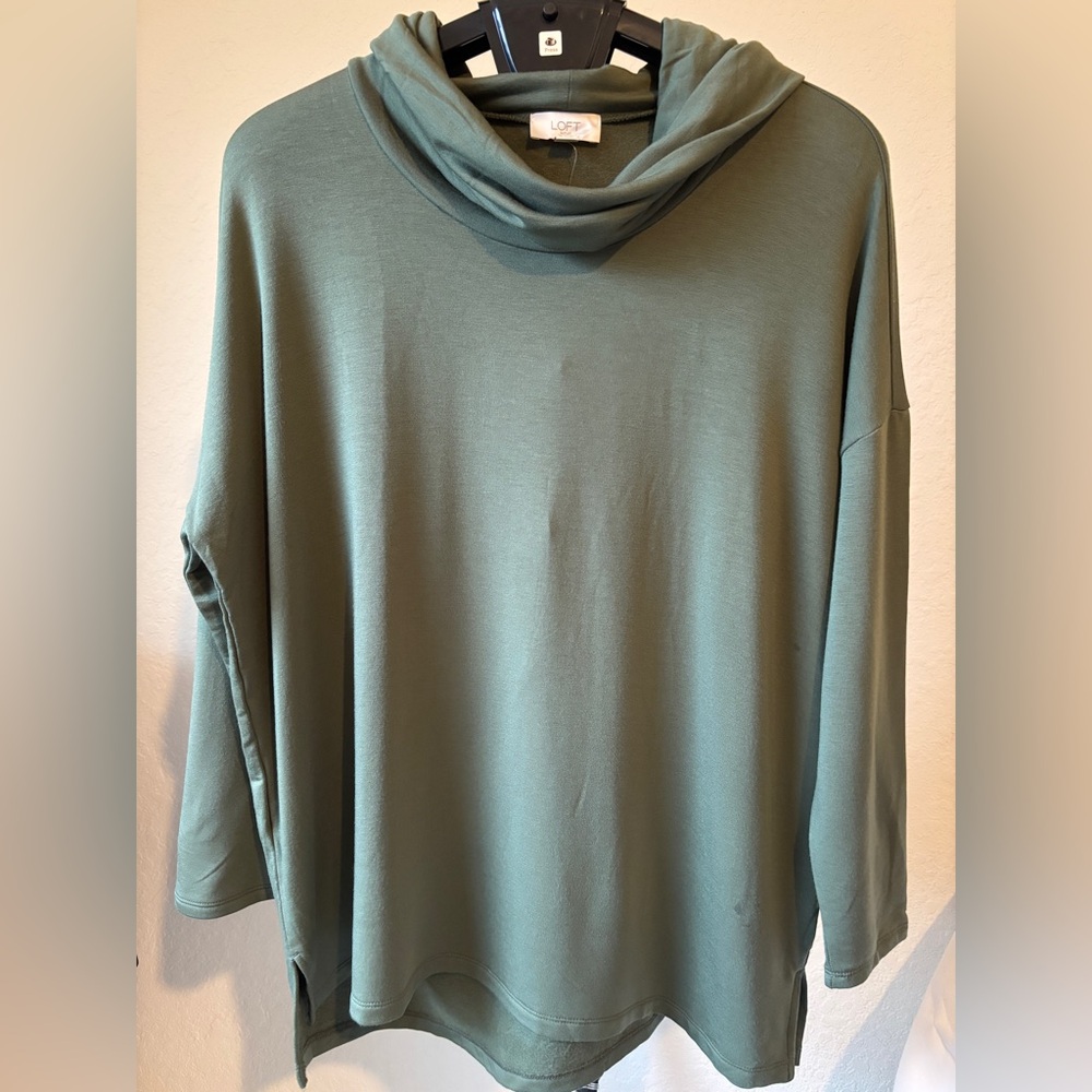 Loft Outlet Cowlneck Loose Lightweight Pullover, Olive Green, Size XL